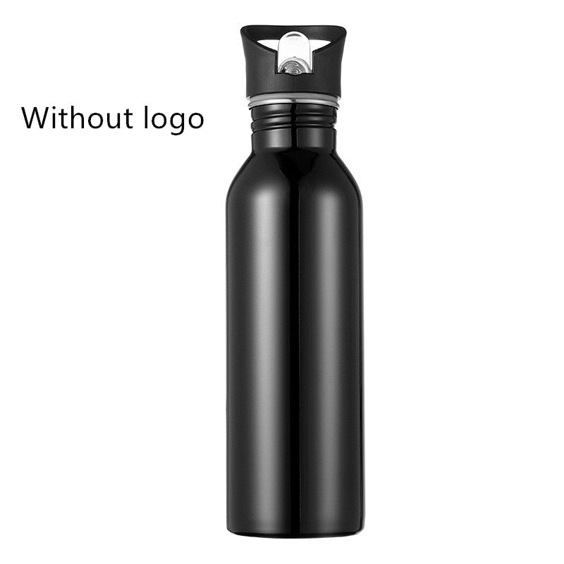 Single Wall Portable Sports Straw Water Bottles Stainless Steel Metal Outdoor Reusable Gym Bottle