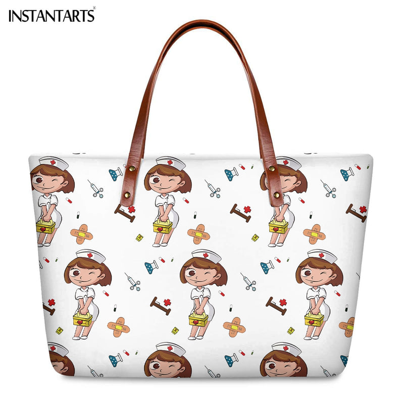 Bolsos de trabajo informales con estampado de enfermera de dibujos animados instantáneos para mujer, bolso de mano de gran capacidad, bolso de hombro de viaje a la moda paramédico de Hospital