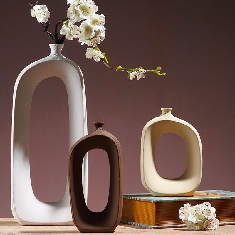 1 jarrón de cerámica cepillada, jarrón de decoración del hogar de estilo nórdico Vintage, decoración de mesa, adornos, jarrón de flores secas, jarrones para el hogar