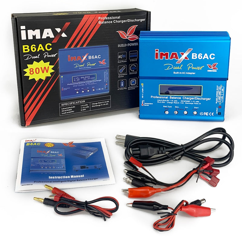 Cargador de equilibrio de batería LiPo IMAX B6 Cargador LiPo Cargador de equilibrio digital 12v 6A Adaptador de corriente Cables de carga IMAX B6 Original