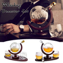 Whiskey Decanter Globe Set with 2 Etched Globe Whisky Glasses & Oval Solid Wood Tray Excellent Gift for Man