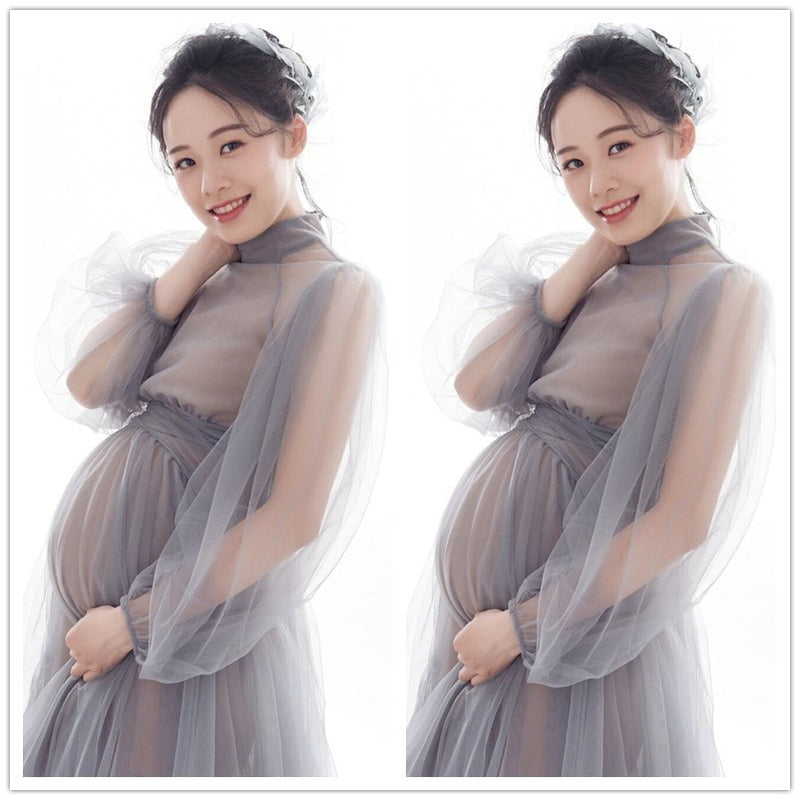 Sexy Long Maternity Photography Props Dresses Tulle Perspective Pregnancy Dress Mesh Maxi Gown For Pregnant Women Photo Shooting