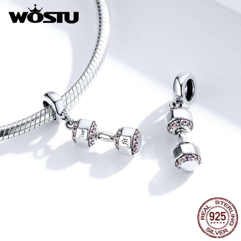 WOSTU moda 925 plata esterlina mancuernas Fitness encantos ajuste Original pulsera colgante cuentas mujeres DIY collar joyería CQC1340