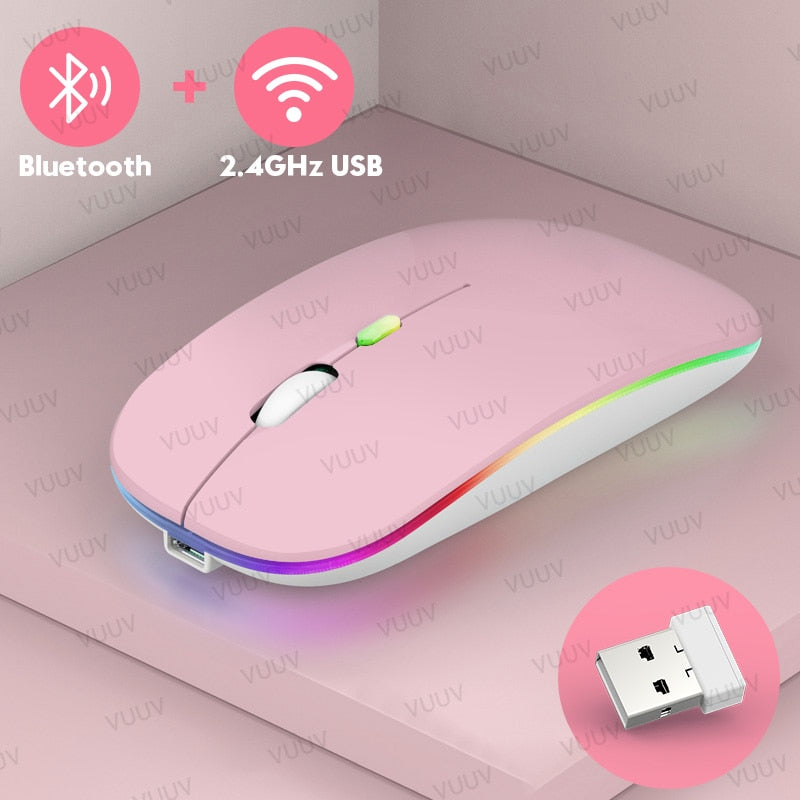 Bluetooth Wireless Mouse For Computer PC Laptop iPad Tablet MacBook With RGB Backlight Ergonomic Silent Rechargeable USB Mouse