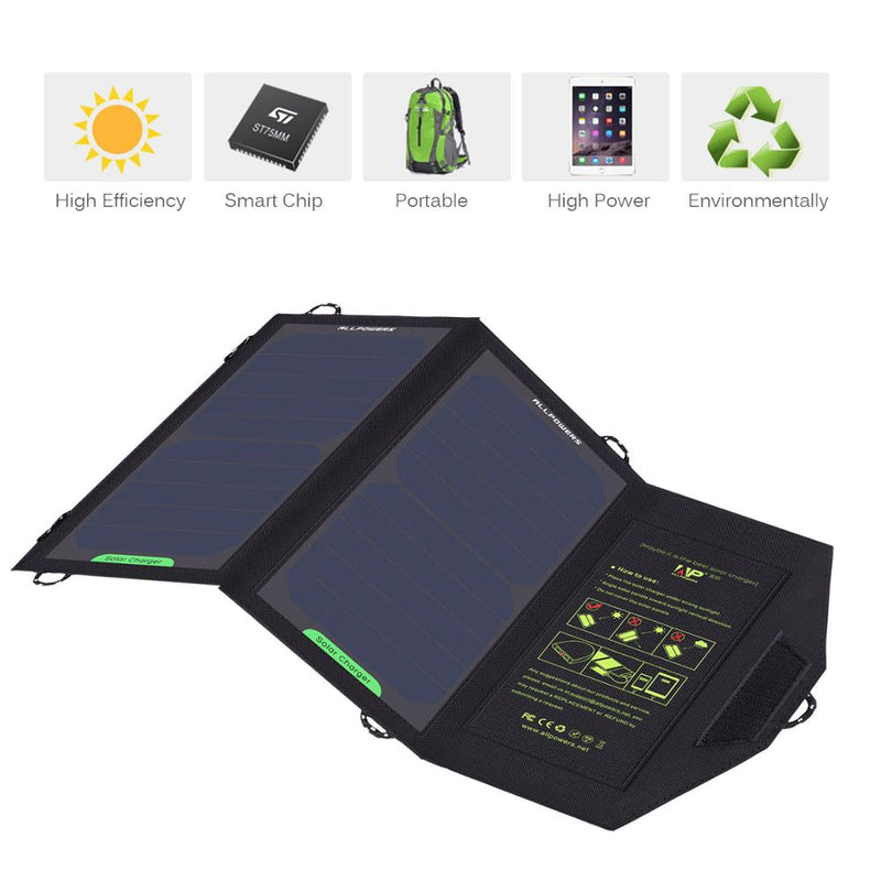 ALLPOWERS Solarpanel 10W 5V Solarladegerät Tragbares Solarbatterieladegerät für Telefon zum Wandern Camping im Freien