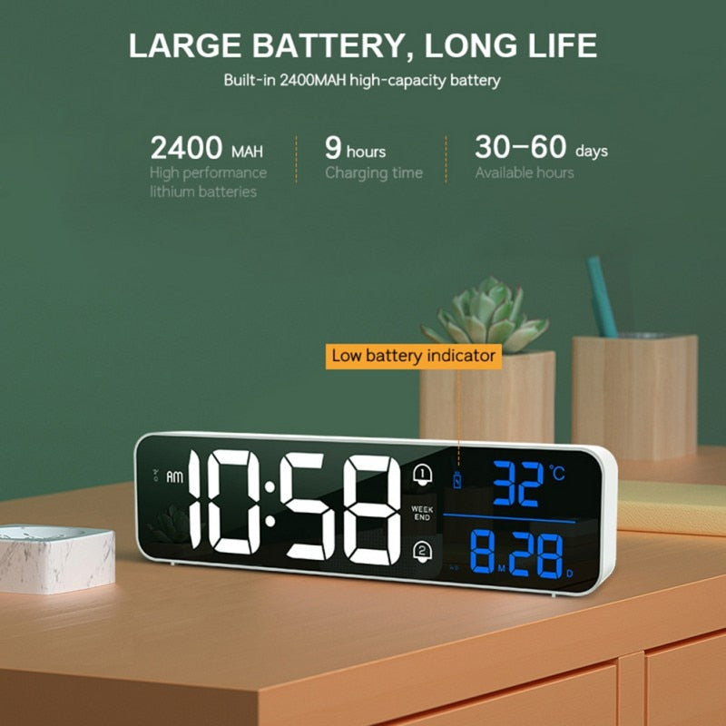 LED Digital Alarm Clocks With Snooze Digital Temp Time Music Dual Clock With USB Charger Large Digit Display Brightness Dimmer