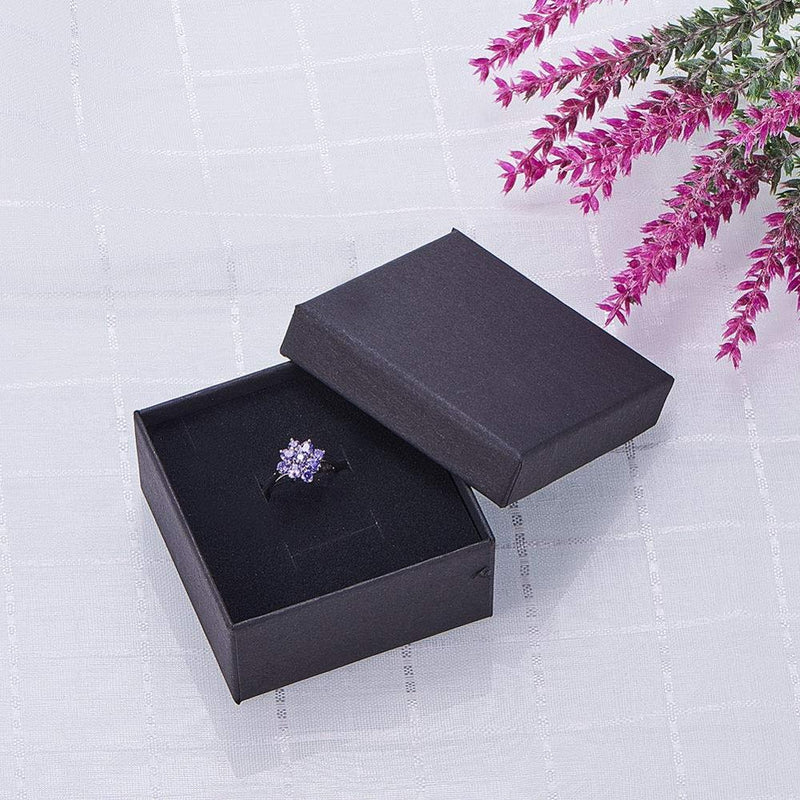 Caja organizadora de joyas cuadrada/rectangular para pendientes, collar, pulsera, caja de regalo, caja de regalo, embalaje, cajas de cartón, negro