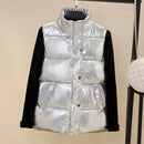 Chaleco de otoño de talla grande para mujer, chaleco brillante brillante 2021, chaleco cálido de invierno nuevo coreano, chaqueta sin mangas 3XL,4XL, negro, azul