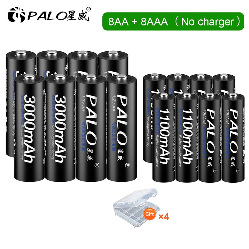 PALO 4 Stück 3000 mAh 1,2 V AA Akkus + 4 Stück 1100 mAh 1,2 V AAA Akku NI-MH AA AAA Akku für Kamera Spielzeug