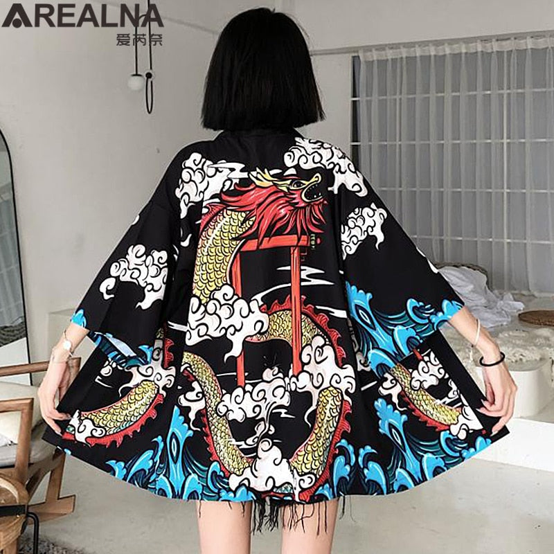 Dragon Anime Kimono Beach Girls Cosplay Dress Shirts New Korean Sunscreen Japanese Kimono Traditional Clothing Hombre Yukata Man