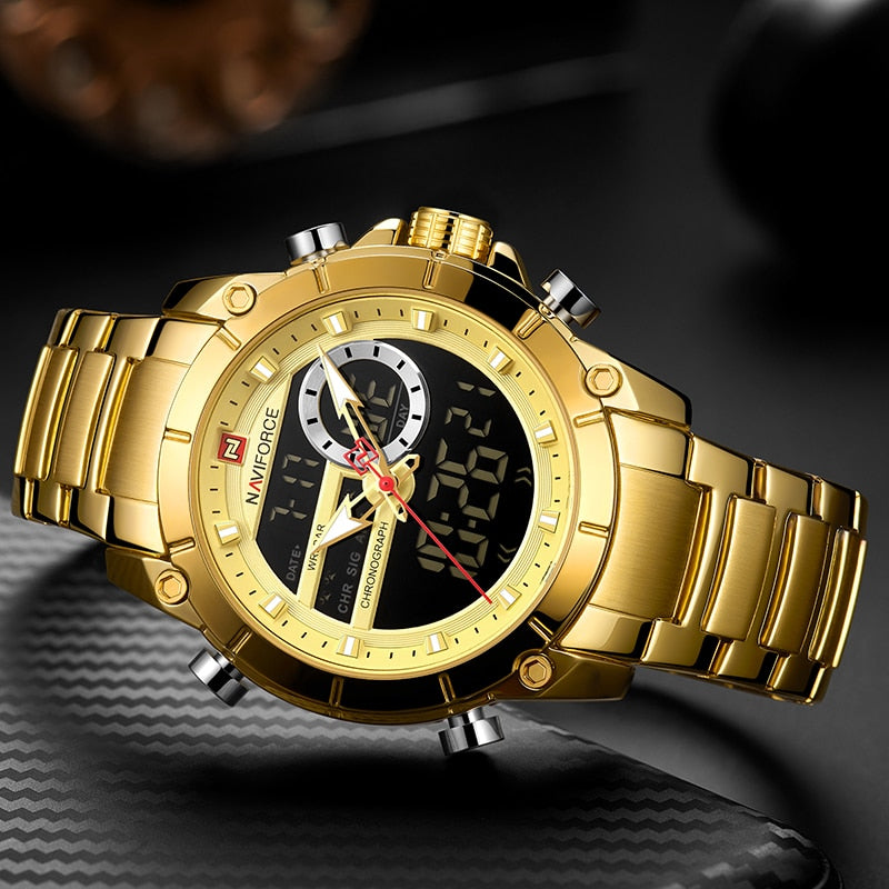 Relojes deportivos NAVIFORCE para hombre, reloj de pulsera de cuarzo Digital a la moda, reloj de pulsera de acero resistente al agua con doble pantalla, reloj Masculino
