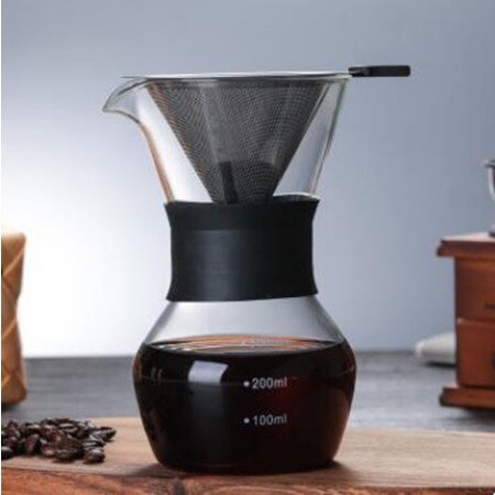 1 STÜCK 1000 ml Glas Kaffeekanne Dripper Moka Teekocher Kaffeemaschine Barista Werkzeuge Espresso Manueller Wasserkocher Teekanne mit Edelstahl