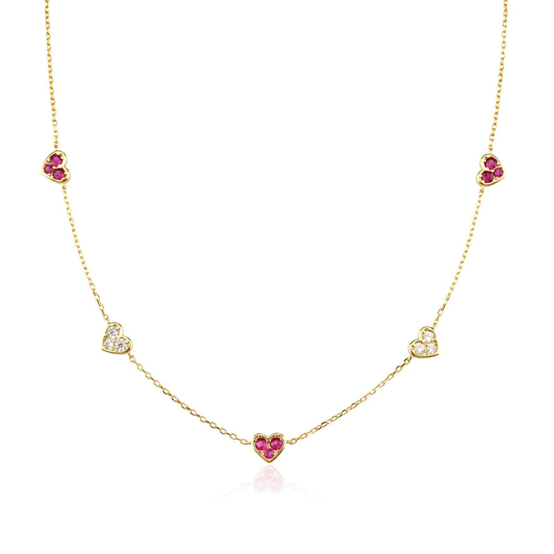 ANDYWEN 925 Sterling Silver Gold Love Heart Clear Rose Red Charm Long Chain Choker Necklace Pendant Women Wedding Luxury Jewelry