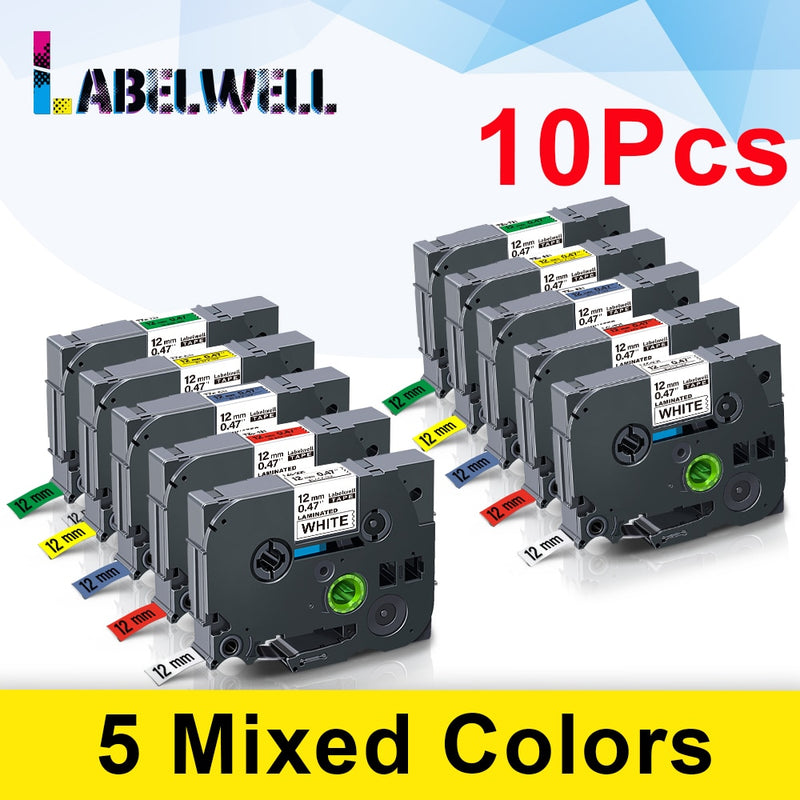 Labelwell 10pcs laminated Compatible for label tape 231 131 6/9/12mm Black on white tape 431 531 631 131 221 211 Printer Ribbon