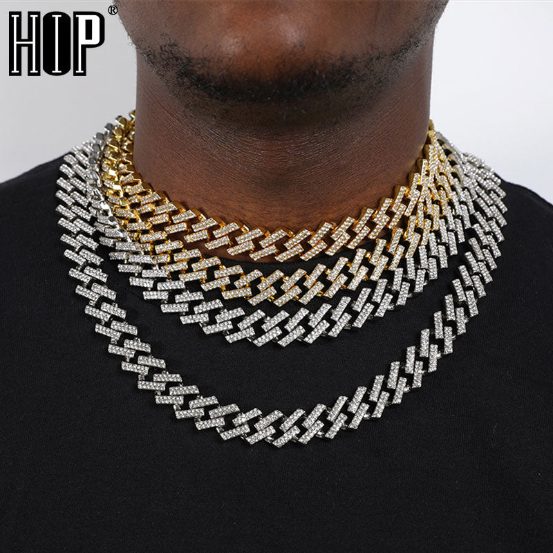 Hip Hop Iced Out Miami Zircon 15MM Bling Cuban Full Pave Strass Herren Halskette Silber Farbe Halsketten für Herren Schmuck