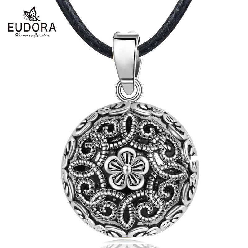 Eudora Harmony Pregnancy Ball Necklace Pregnancy Bola Ball Pendant with Flower of Life Luxury Vintage Jewelry for Pregnant Woman