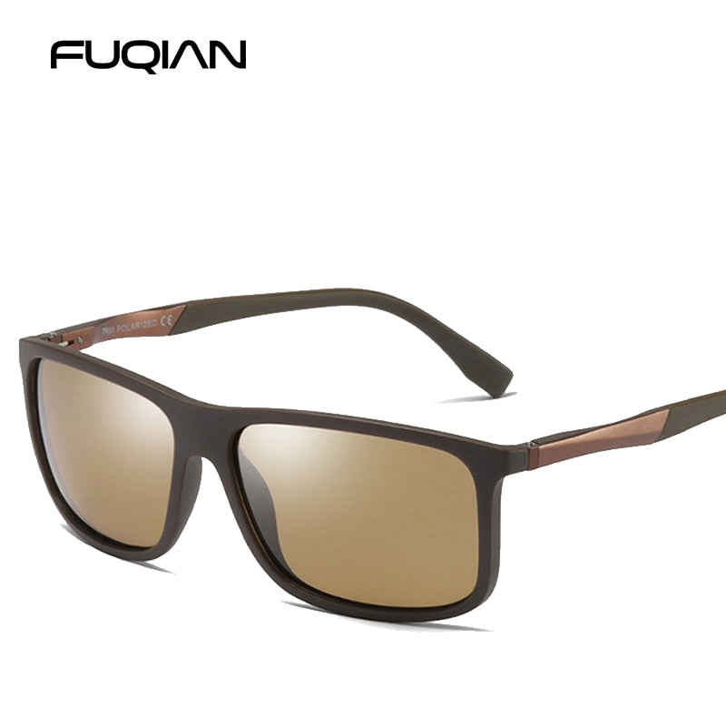 FUQIAN Brand Designer TR90 Square Polarized Men Sunglasses Ultra Light Sun Glasses Male Vintage Driving Eyewear