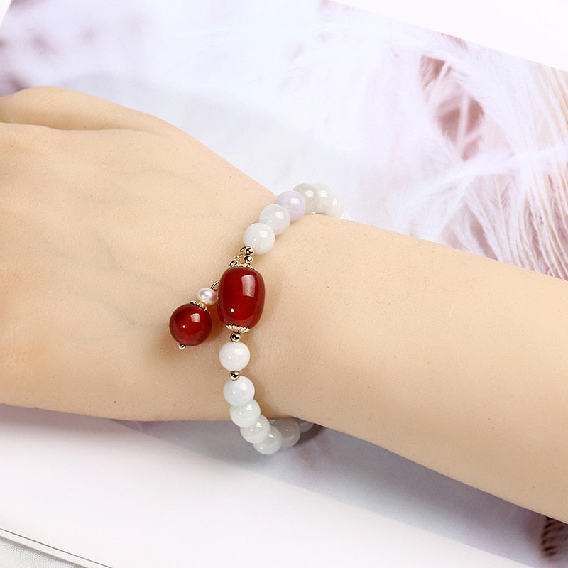 Pulsera de cuentas de Jade 100% Natural para mujer, joyería de piedras preciosas, ágata, perla, borla colgante de 14k, pulsera hecha a mano, regalo