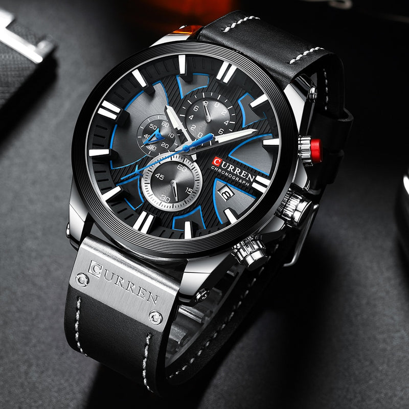 CURREN Fashion Chronograph Uhr Herren Lederuhr Casual Sportuhren für Herren Quarz Armbanduhr Relogio Masculino