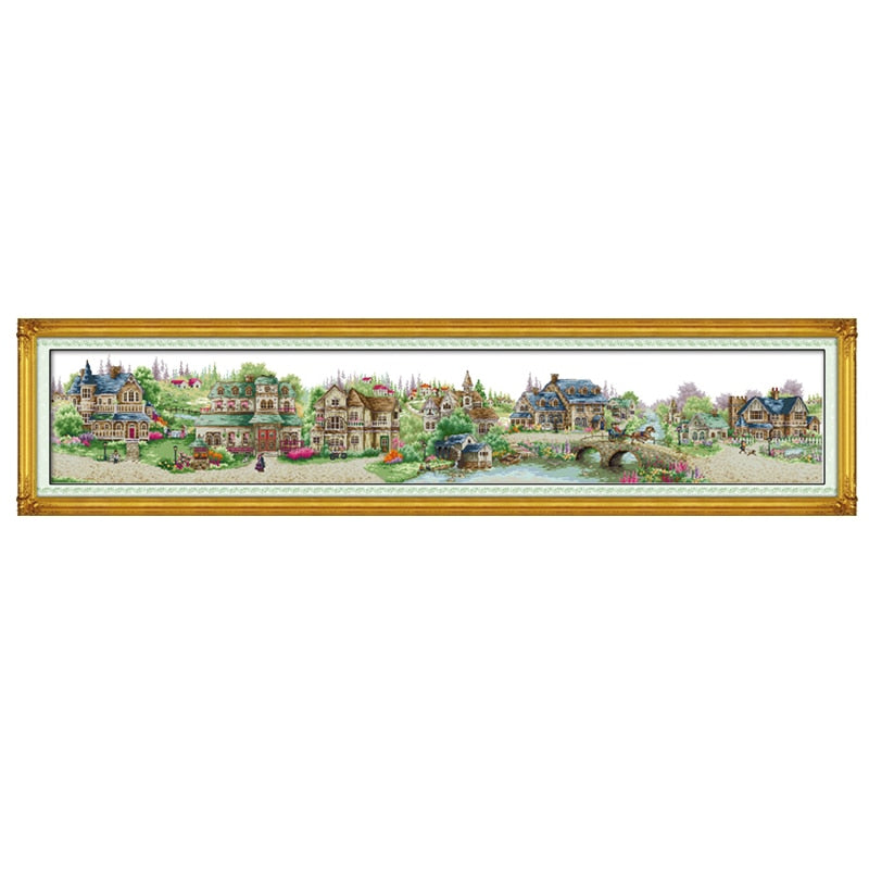 Freude Sonntag Europäische Stadt Kreuzstich-Set Handarbeitsset Leinwand Die schöne bedruckte 14CT 11CT DMC-Landschaft Home Decoration Senden