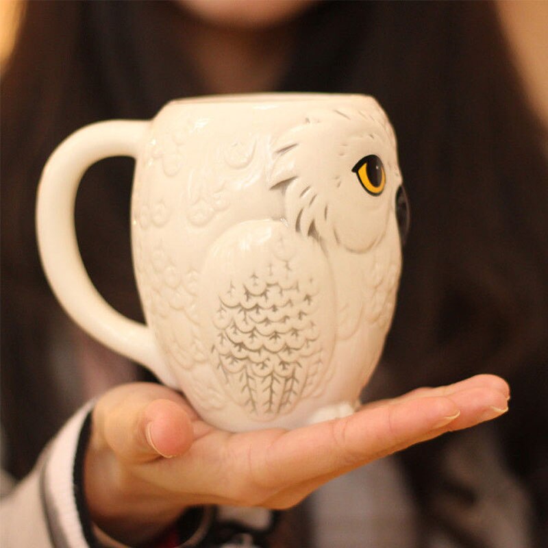 BORREY Cute Mugs Creative 3D Animal Cups Ceramic Milk Mug Tumbler Hedwig Owl Coffee Mug Ceramic Wine Glass Breakfast Office Cup