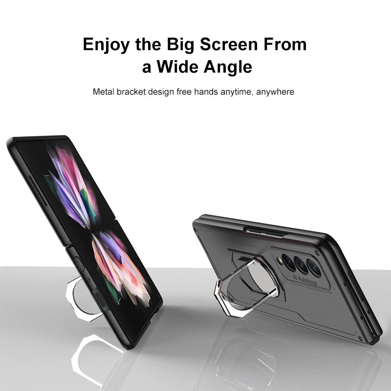 For Samsung Galaxy Z Fold 3 5G Case Armor Ring Holder Case 360 Bracket Hard PC Protective Cover For Galaxy Z Fold 3 2