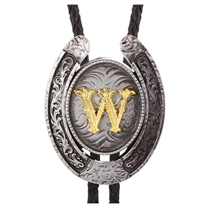 Vintage Gold Letter ABCDEFG-Z U shape bolo tie for man Indian cowboy western cowgirl leather rope zinc alloy necktie