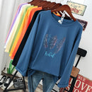 Spring and autumn Fashion street Casual Women Long sleeve T-shirt loose 100% cotton Soft Pullovers Harajuku Feather print Tops