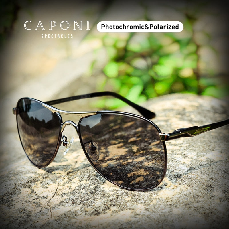 CAPONI Driving Photochromic Hochwertige Sonnenbrille Polarisierte Klassische Marken-Sonnenbrille für Herren oculos de sol masculino BS8722