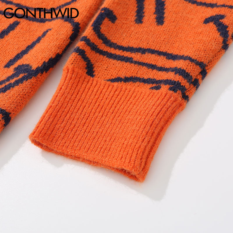 Hip Hop Knitted Sweater Streetwear Harajuku Vintage Smile Pullover Sweater 2022 Mens Autumn Fashion Couple Orange Black