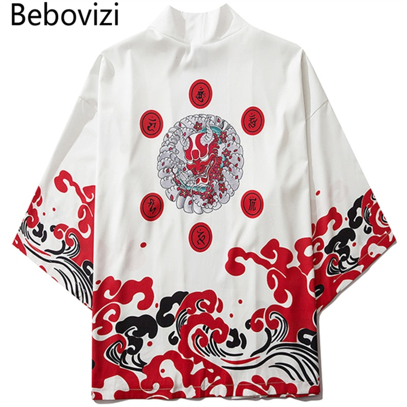 Bebovizi Japanese Demon Kimono Men Cardigan Shirt Yukata Man Haori Obi Clothes Tradition Clothing Male China Kimono Robe