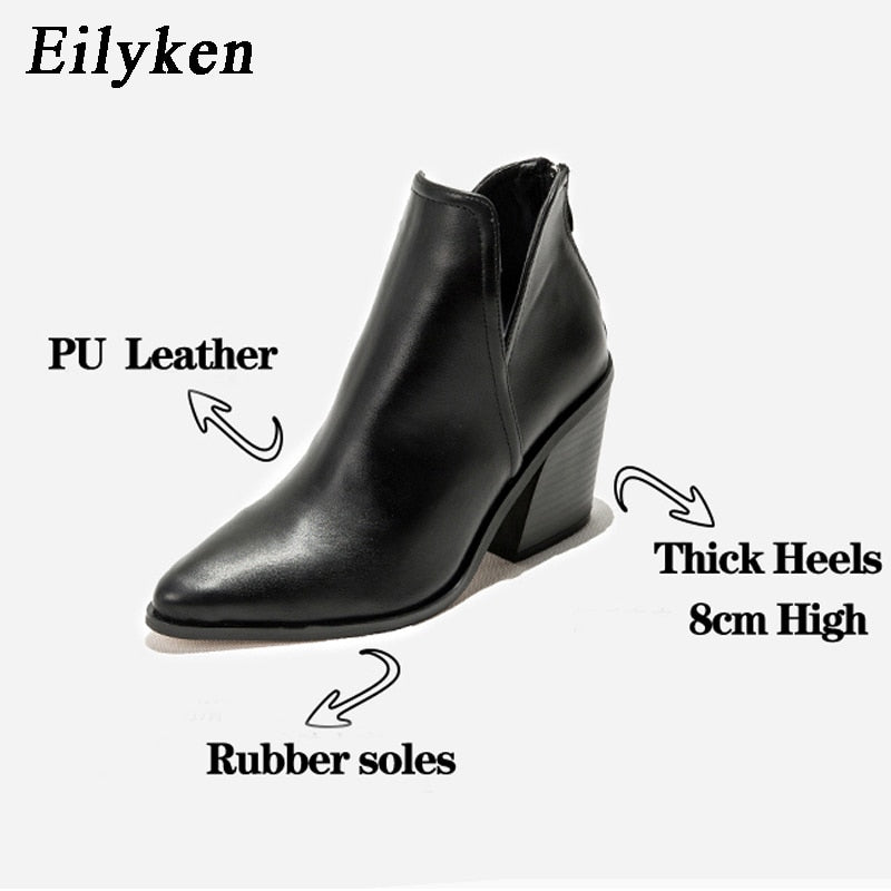 EilyKen Women Early Winter Ankle Boots Leopard Female Zipper Casual Black Cowboy Square Heel Booties Shoes Zapatos De Mujer