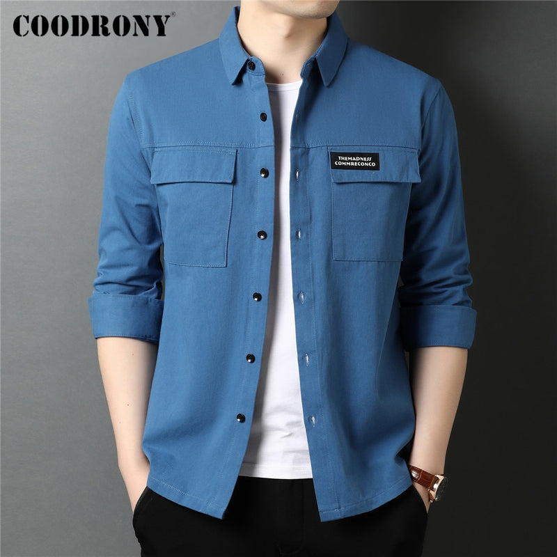 COODRONY Brand Spring Autumn High Quality Streetwear Fashion Style Big Pocket 100% Cotton Long Sleeve Shirt Men Clothing C6112