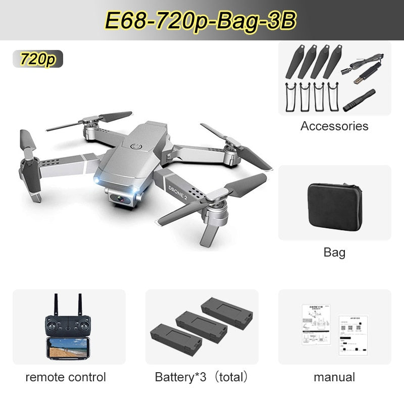 JINHENG E68 Mini RC Drohne 4K 1080P HD Kamera Wifi FPV Luftdruck Höhenhaltemodus Faltbarer Quadcopter Spielzeug Kindergeschenk