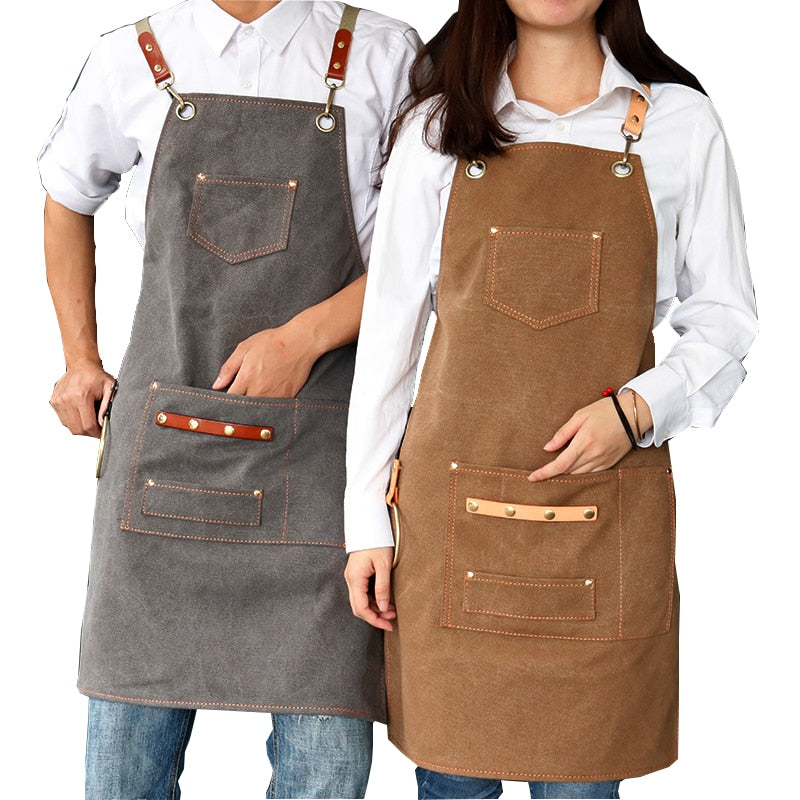 2021 New Thick Canvas Unisex Apron Bib Chef Kitchen Aprons for Women Men Coffee Shop Barber BBQ Bib working uniform