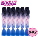 Trenzas Jumbo de 24 pulgadas, cabello sintético para caja trenzada, extensiones de cabello trenzado Ombre, tres tonos, negro, marrón, azul, rosa, espejo de Mirra