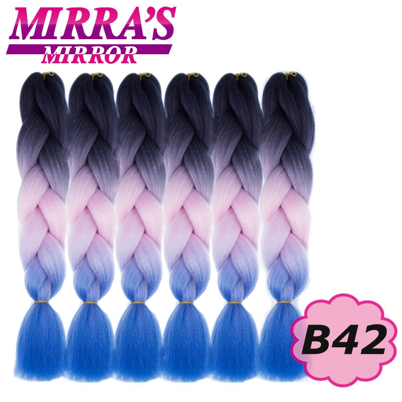 24 Zoll Jumbo Braids Synthetisches Haar für Box Braid Ombre Braiding Hair Extensions Three Tone Schwarz Braun Blau Pink Mirra's Mirror