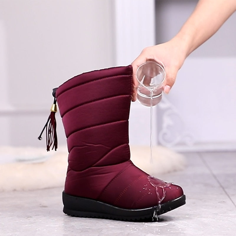 Winterstiefel Damen Mitte der Wade Wasserdichte Schneestiefel Warme Pelz Damenstiefel Winterschuhe Damenschuhe Chaussures