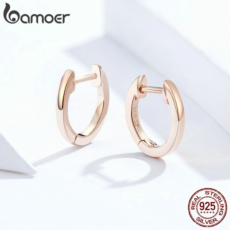 Bamoer, pendientes de aro de plata de ley 925 auténtica para mujer, aros pequeños de 2 colores, joyería femenina de Color oro rosa, Brincos SCE808