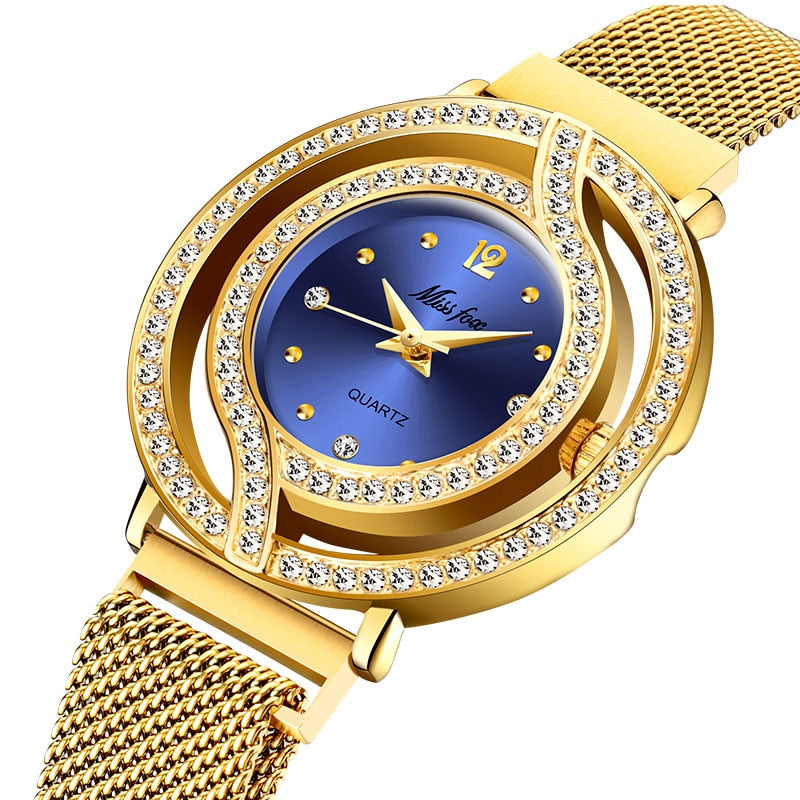 2020 MISSFOX, relojes de lujo para mujer, reloj magnético para mujer, reloj de pulsera de cuarzo con bisel hueco, reloj de pulsera Xfcs con diamantes a la moda para mujer