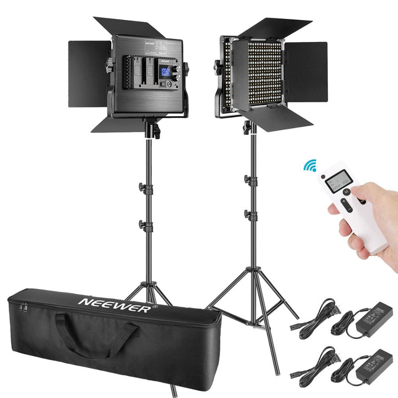 Neewer 2-Pack Advanced 660 LED Panel Video Light  Kit Photography Dimmable with 2.4G Wireless Remote for Studio Shooting