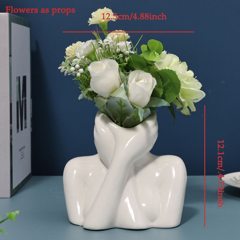 Nordic Ceramic Simulation Human Body Art Vase Sculpture Decoration Home Living Room TV Cabinet Crafts Indoor Vases Accessories