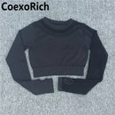 Yoga Set Women Fitness Gym Clothing Sport Suit Seamless Hollow Out Long Sleeve Crop Top High Waist Workout Leggings Sportwear