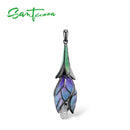 SANTUZZA Silver Jewelry Set for Women 925 Sterling Silver Purple Flower Earrings Pendant Set Trendy Fine Jewelry Handmade Enamel