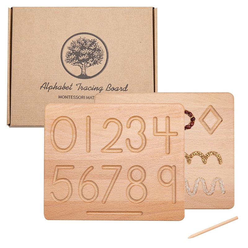 Montessori Tracing Board Holzspielzeug für Mädchen Jungen Doppelseitige Groß- und Kleinbuchstaben Nummer Lernspiel Spielzeugprodukt