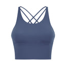 Solid Spaghetti Straps Cross Back Yoga Gym Crop Top Women Running Sport Bra Padded Activewear Exercise Fitness Cropped Tank Tops