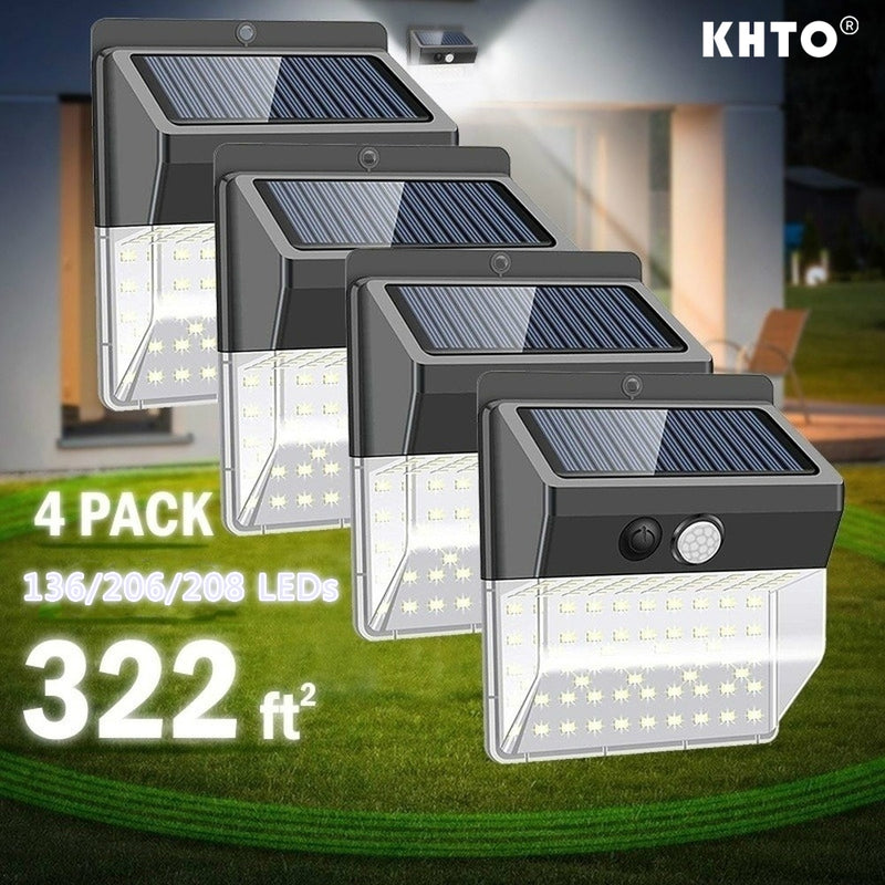 208LED luces solares al aire libre Super brillante 3 modos de luz con sensor de movimiento con 270 gran angular pared luz solar iluminación de seguridad