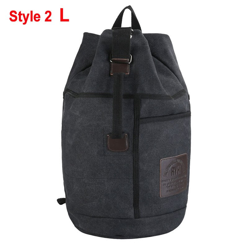 Male Tactical Bucket Canvas Backpack Letter Printing Large Capacity Military Army Bags Outdoor Travel Climbing Round Bag XA678WD