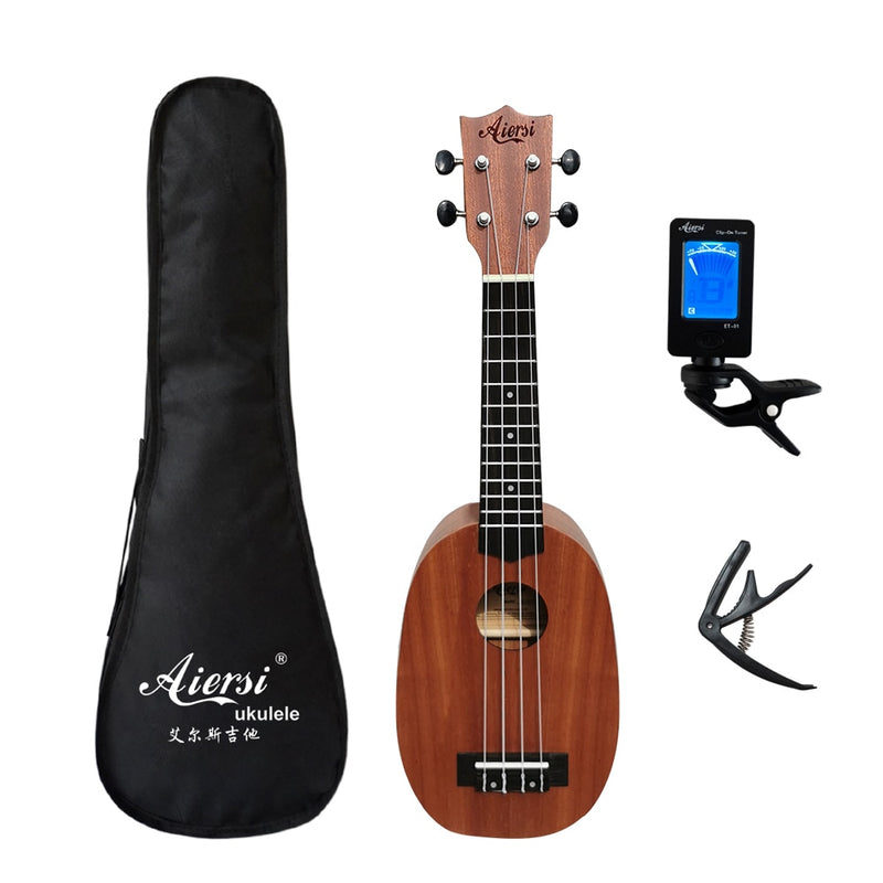 Full Pack Aiersi 21 Zoll Sopran Spruce Mahagoni Ukulele mit Dolphin Ananas Design Ukulele Gitarre mit Bag Tuner Kapodaster
