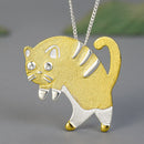 Lotus Fun Real 925 Sterling Silver Handmade Fine Jewelry Lovely Scared Cat Design Pendant without Necklace For Women Cute Gift